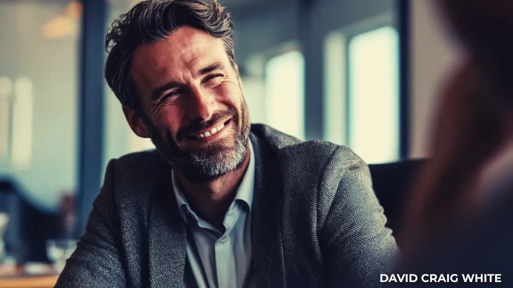 A smiling man during an executive coaching session.