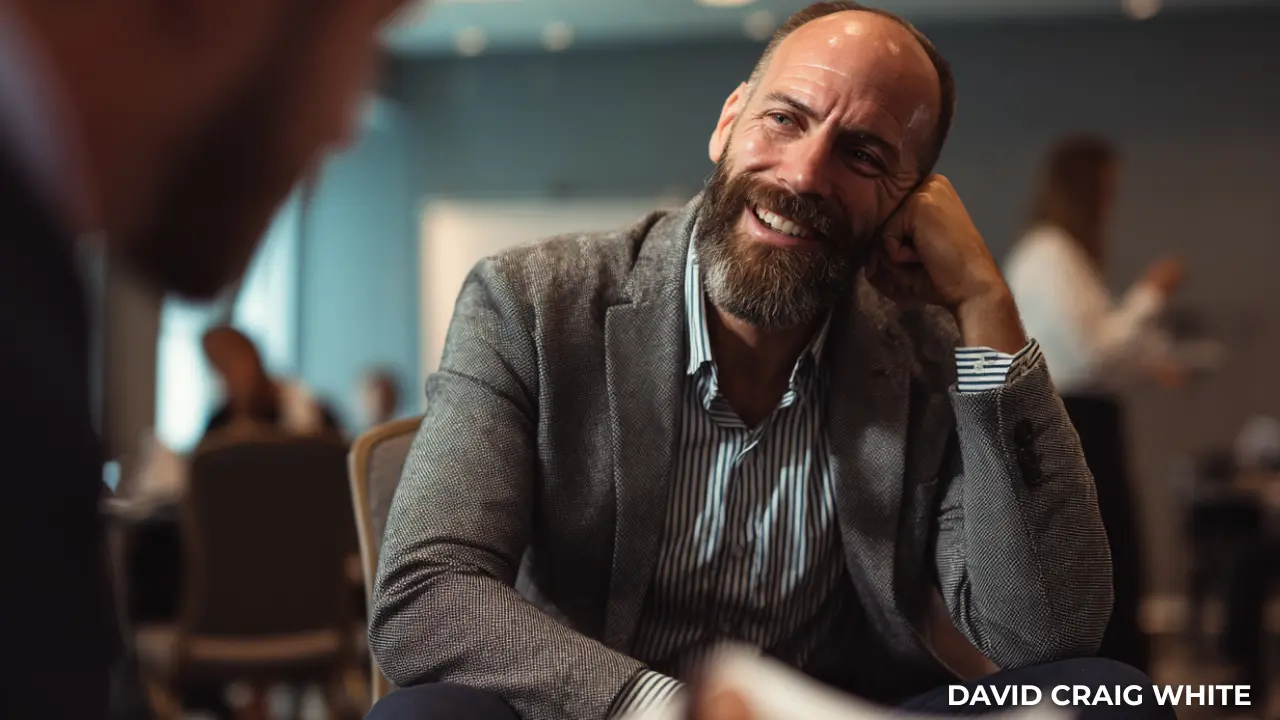 A man looking relaxed during a management coaching session.